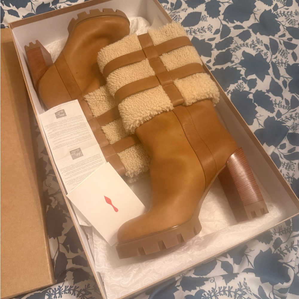 Christian Louboutin Tan and Cream Heeled Boots